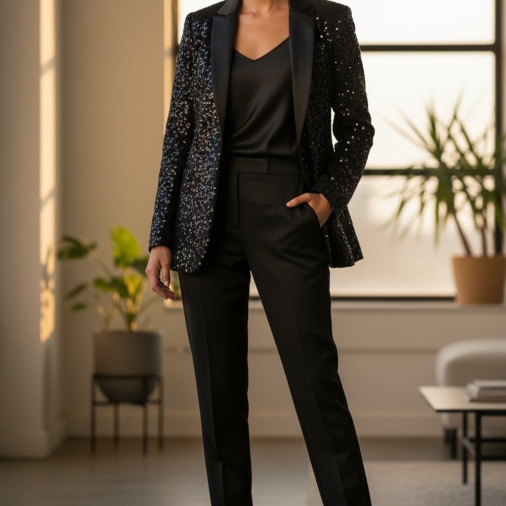 Alice + Olivia Black Sequin Blazer